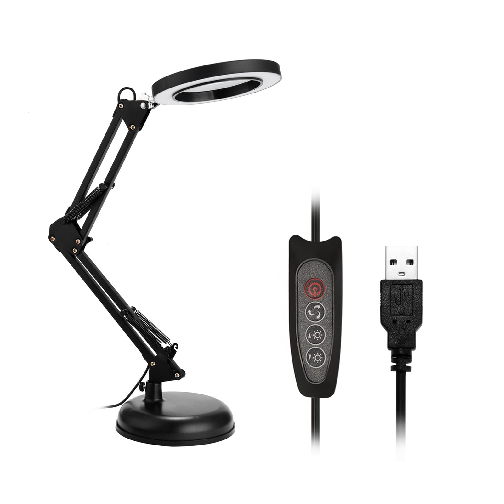 Professional 5X Magnifying Glass with LED Light & Stand - Foldable Desk Lamp with 3 Dimming Modes, USB Powered for Reading, Jewelry Making, Crafts & Close Work - Perfect for Hobbyists, Seniors & Detailed Tasks