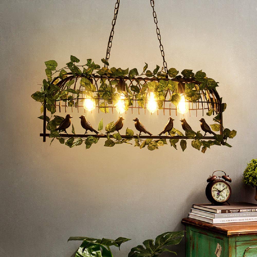 XINDAR Black Industrial Metal Birdcage Pendant Light - 2/3/4 Heads Island Hanging Ceiling Lamp for Kitchen, Dining Room, Living Room & Bedroom Decor