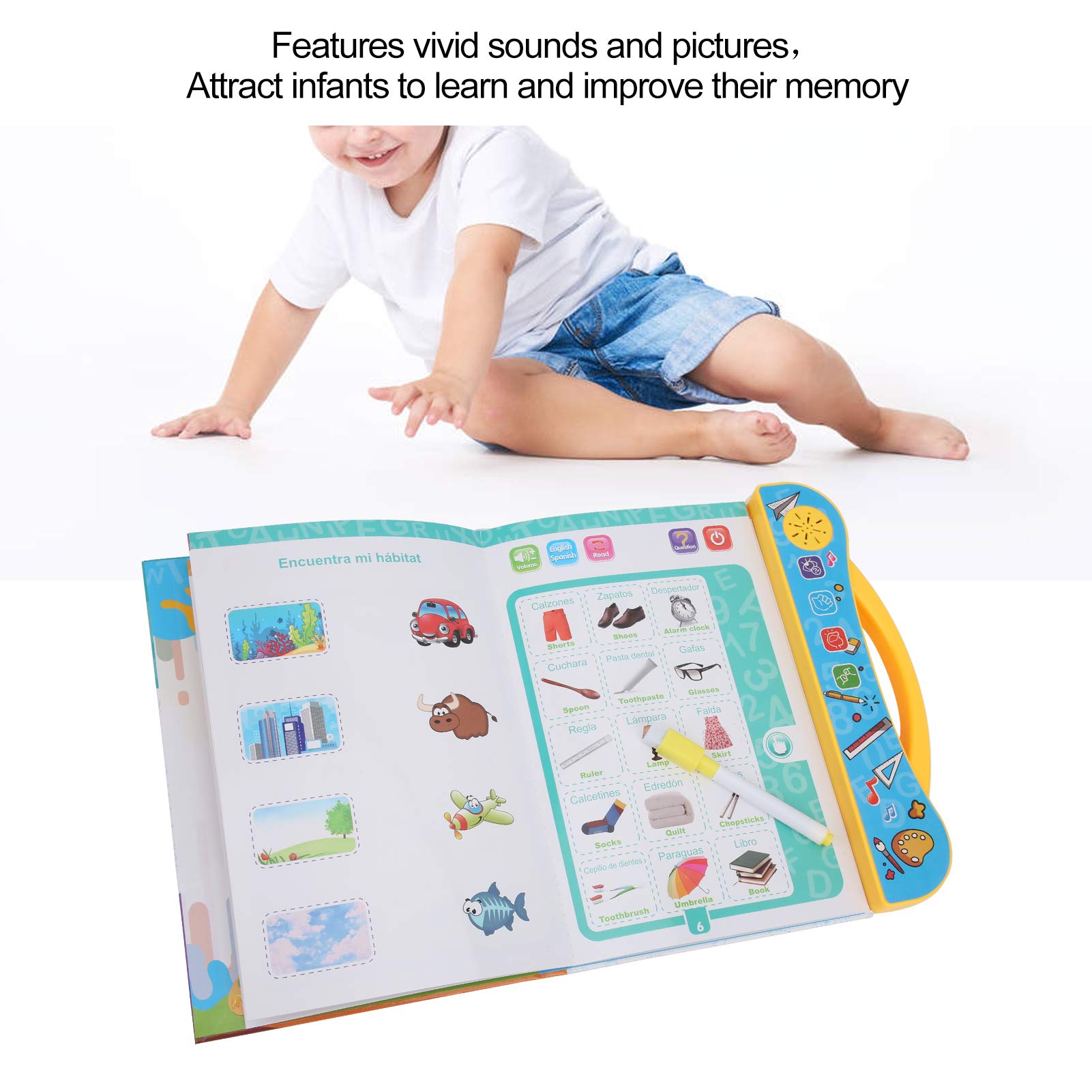 Best Educational Toys for Kids Ages 3-7 | Interactive Bilingual Reading Book with Spanish & English Sound | Early Learning Cognitive Study E-Book | Perfect for Homeschooling, Preschool & Kindergarten Learning Activities