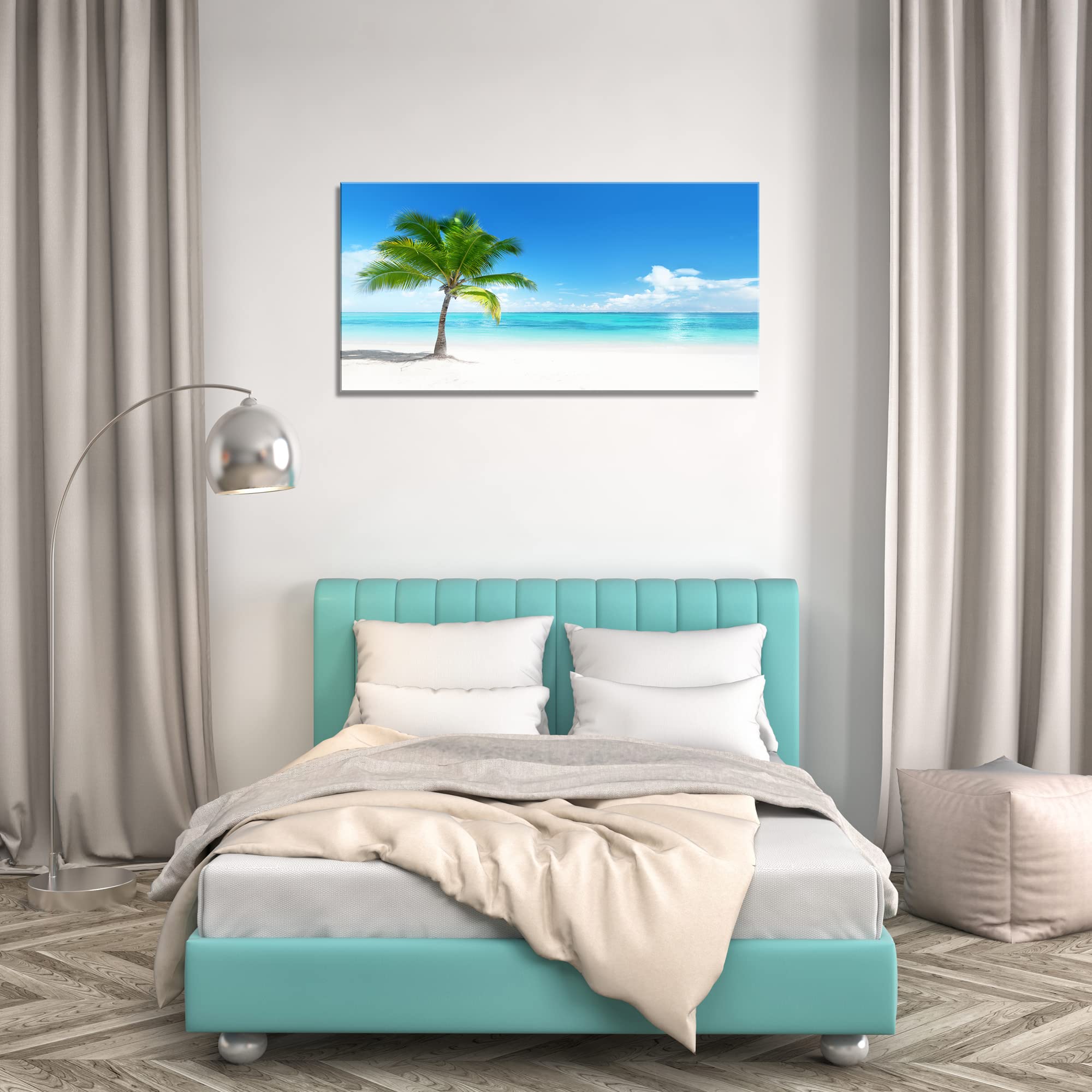 YP0875 Tropical Beach Canvas Wall Art - Palm Tree & Ocean Seascape Painting for Bathroom, Living Room, Bedroom, Kitchen, Office Decor | Coastal Home Decor, Perfect for Beach Houses & Vacation Rentals