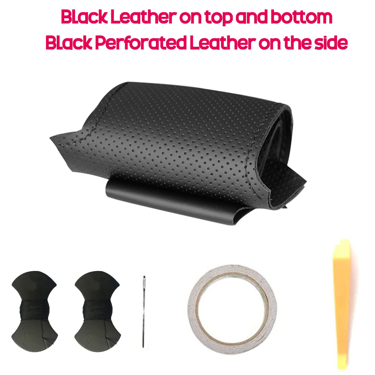 Premium Black Perforated Leather Steering Wheel Cover - Hand-Sewn Custom Fit for Toyota Highlander 2020 2021 2022 Models - Interior Protection & Enhanced Grip for Comfortable Driving