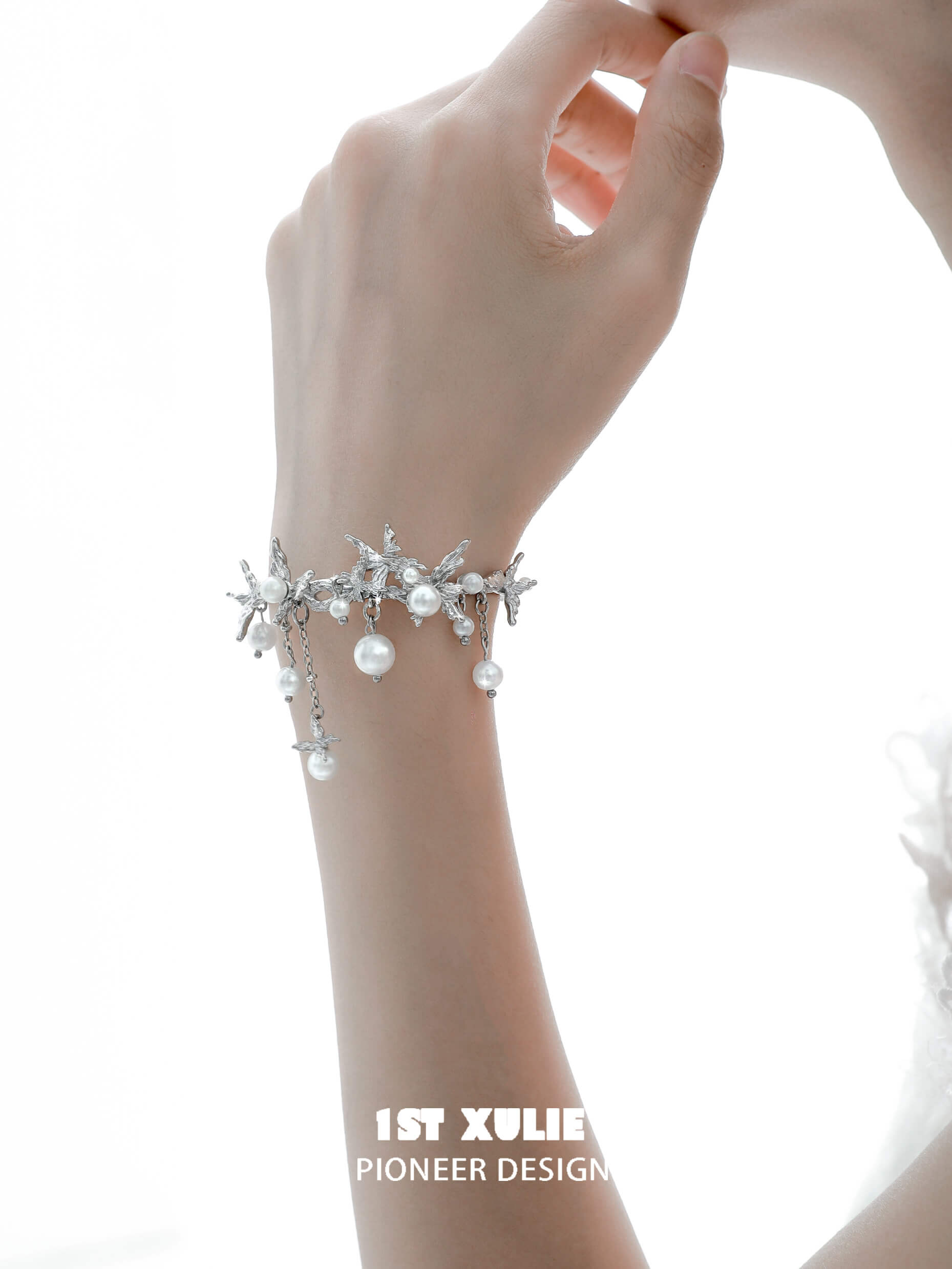 Whiterfly 18K Gold Plated Pearls Tassel Bangle Bracelet for Women - Elegant Bulb Pearl Design, Perfect for Weddings, Parties & Special Occasions