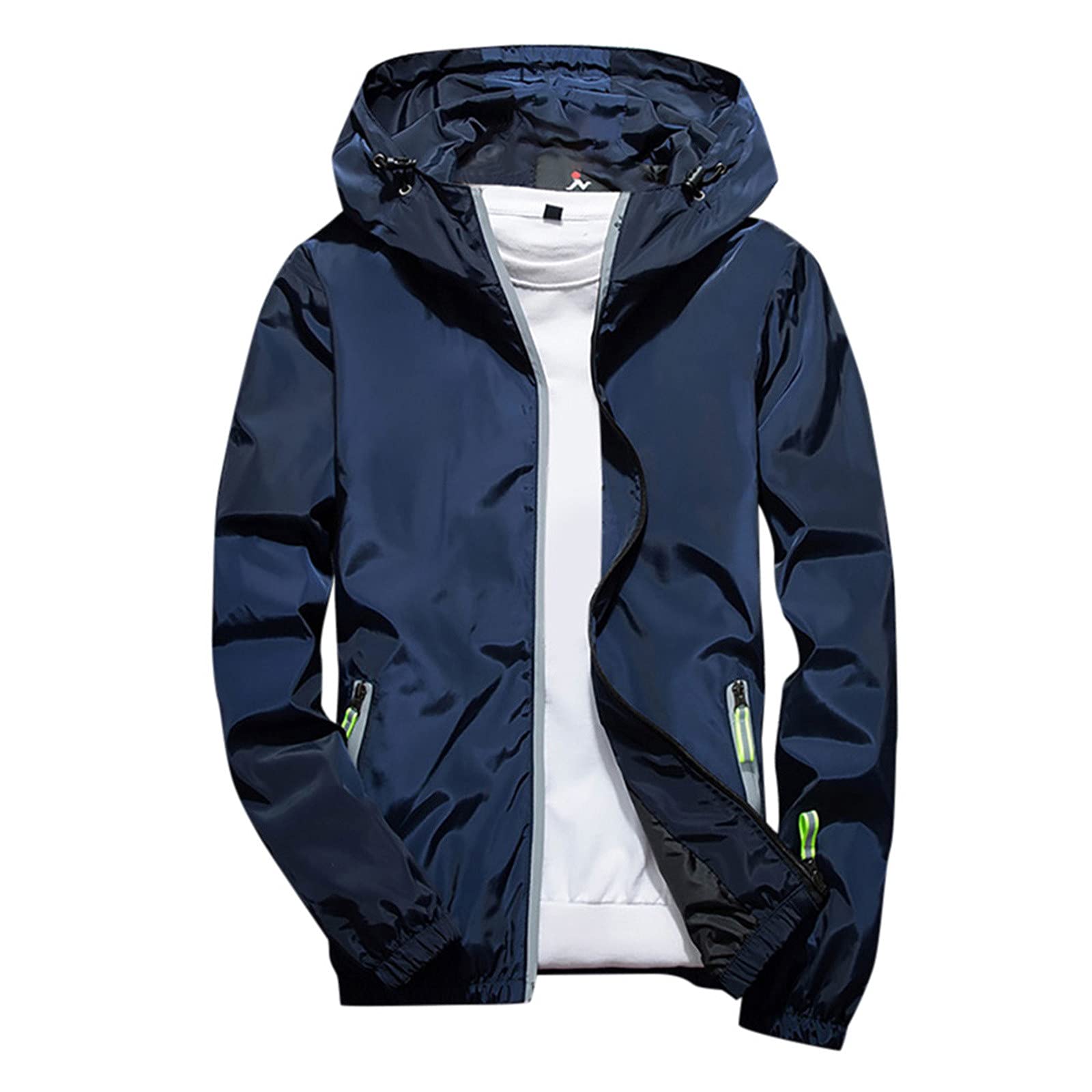 2022 Men's Lightweight Spring Jacket - Casual Pure Color Hoodie with Reflective Zipper - Plus Size Outdoor Sport Coat for Running, Hiking & Daily Wear
