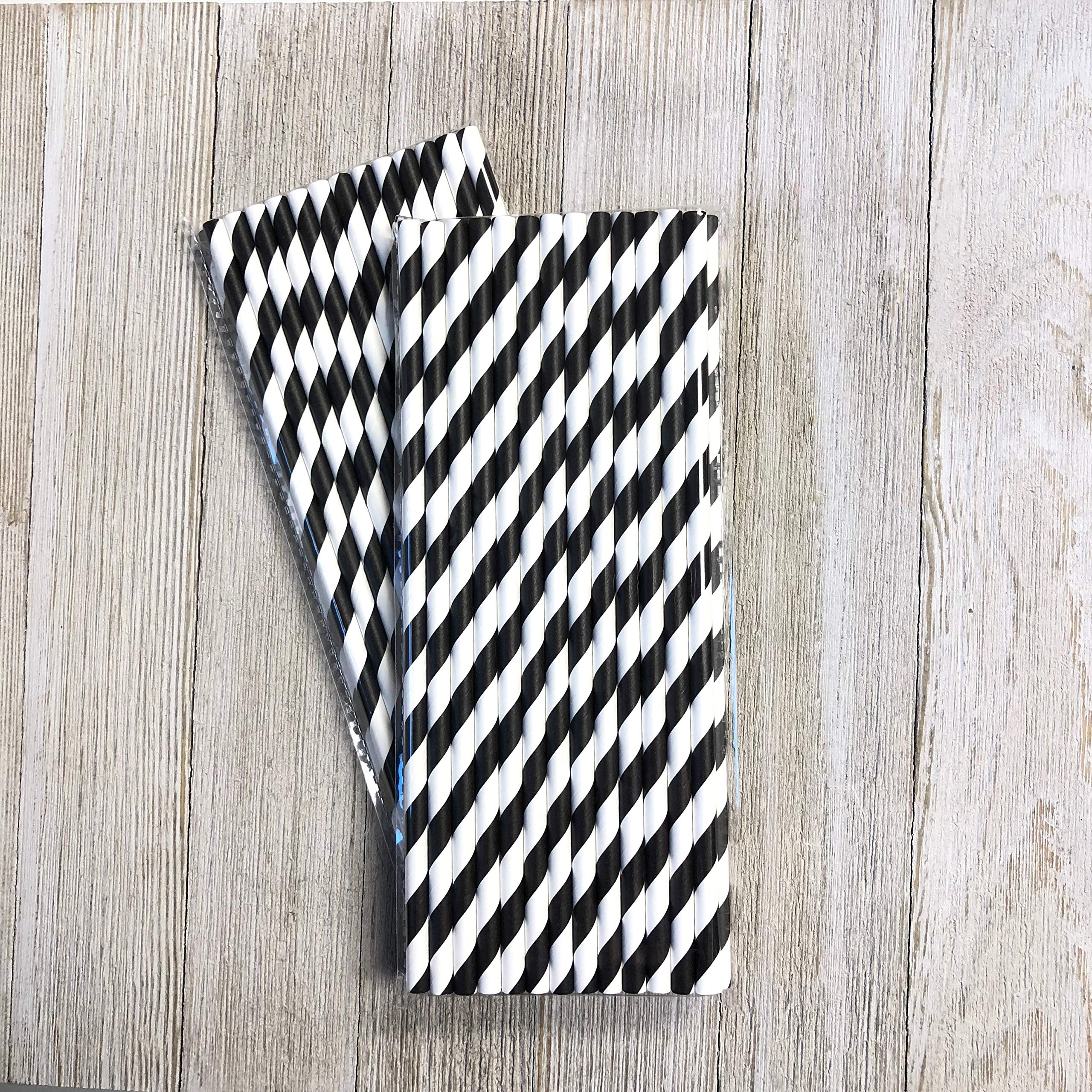 Eco-Friendly Black & White Stripe Paper Straws 7.75