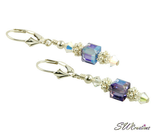 Tanzanite Purple Cube Crystal Earrings for Women – Elegant Gemstone Jewelry Gift for Birthday, Anniversary & Special Occasions | Perfect for Evening Parties, Weddings & Date Nights