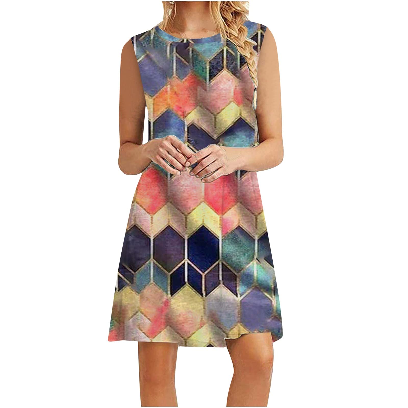 Women's Summer Sundresses 2023 - Sleeveless Round Neck Casual Printed Long Dress with Pockets | Elegant One Shoulder Flowy Maxi Dress for Beach, Vacation & Outdoor Parties