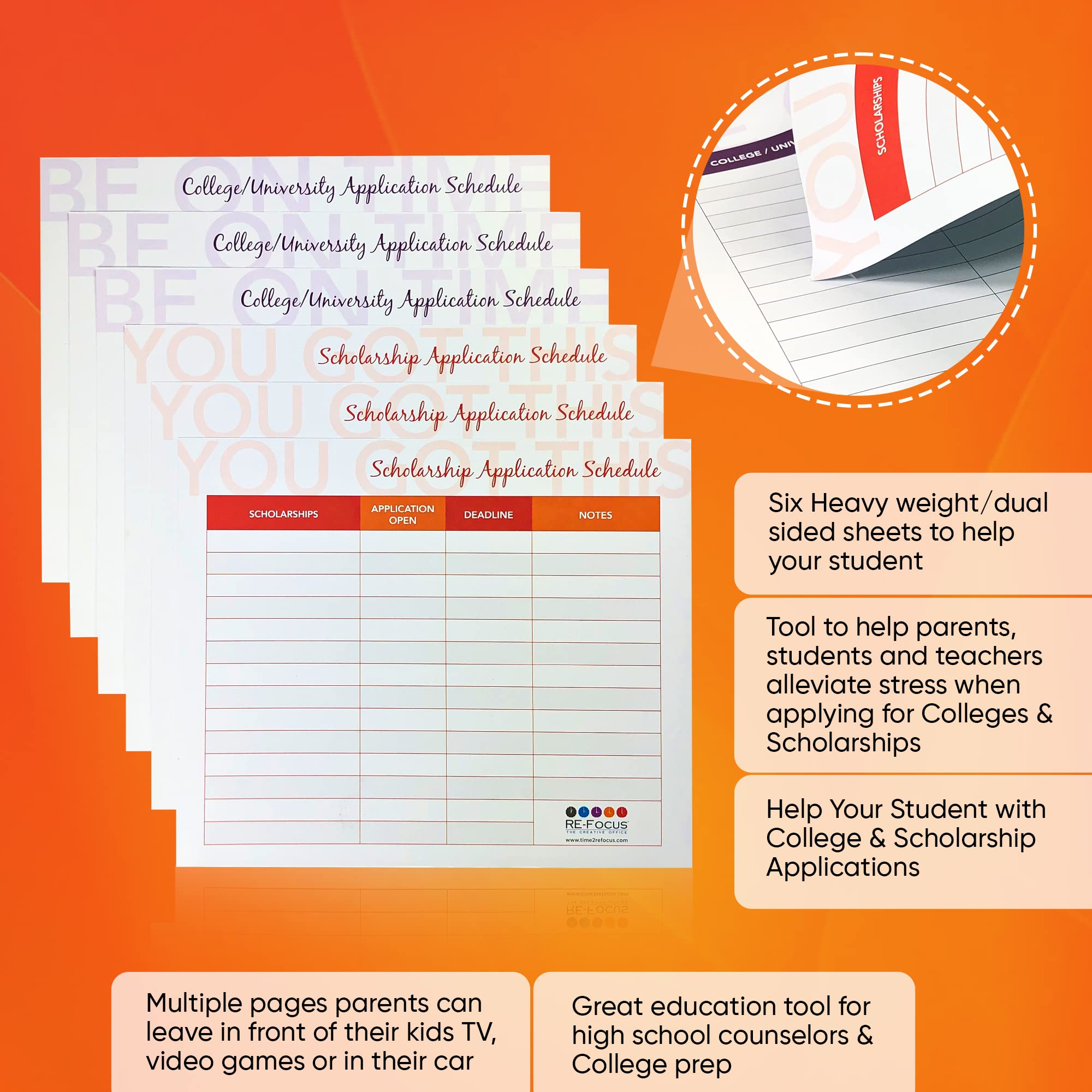 RE-Focus Academic Planner - College & University Scholarship Organizer, Study Schedule Timeline Tool for Students | Perfect for School, Homework & Exam Planning