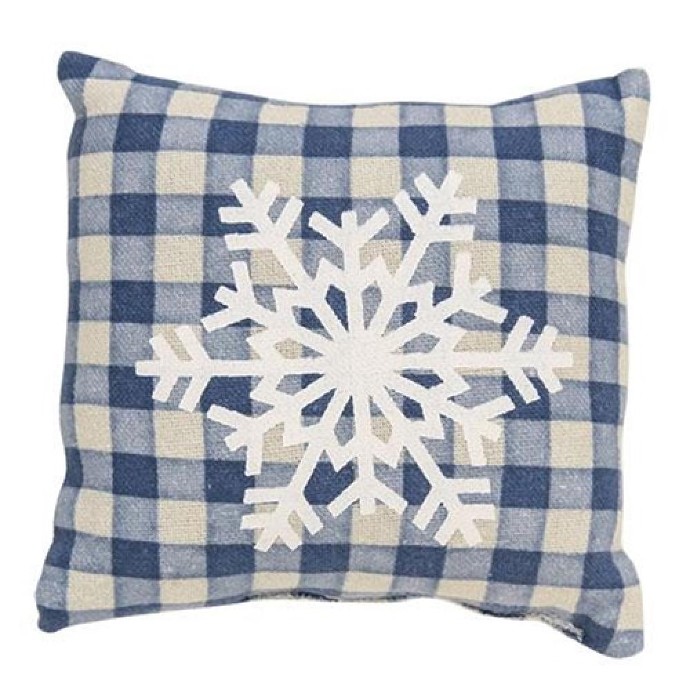 Blue Check Snowflake Pillow - Soft Holiday Decorative Throw Pillow Cover for Christmas, Winter Home Decor - Perfect for Sofa, Bed, Couch and Seasonal Festive Decorations