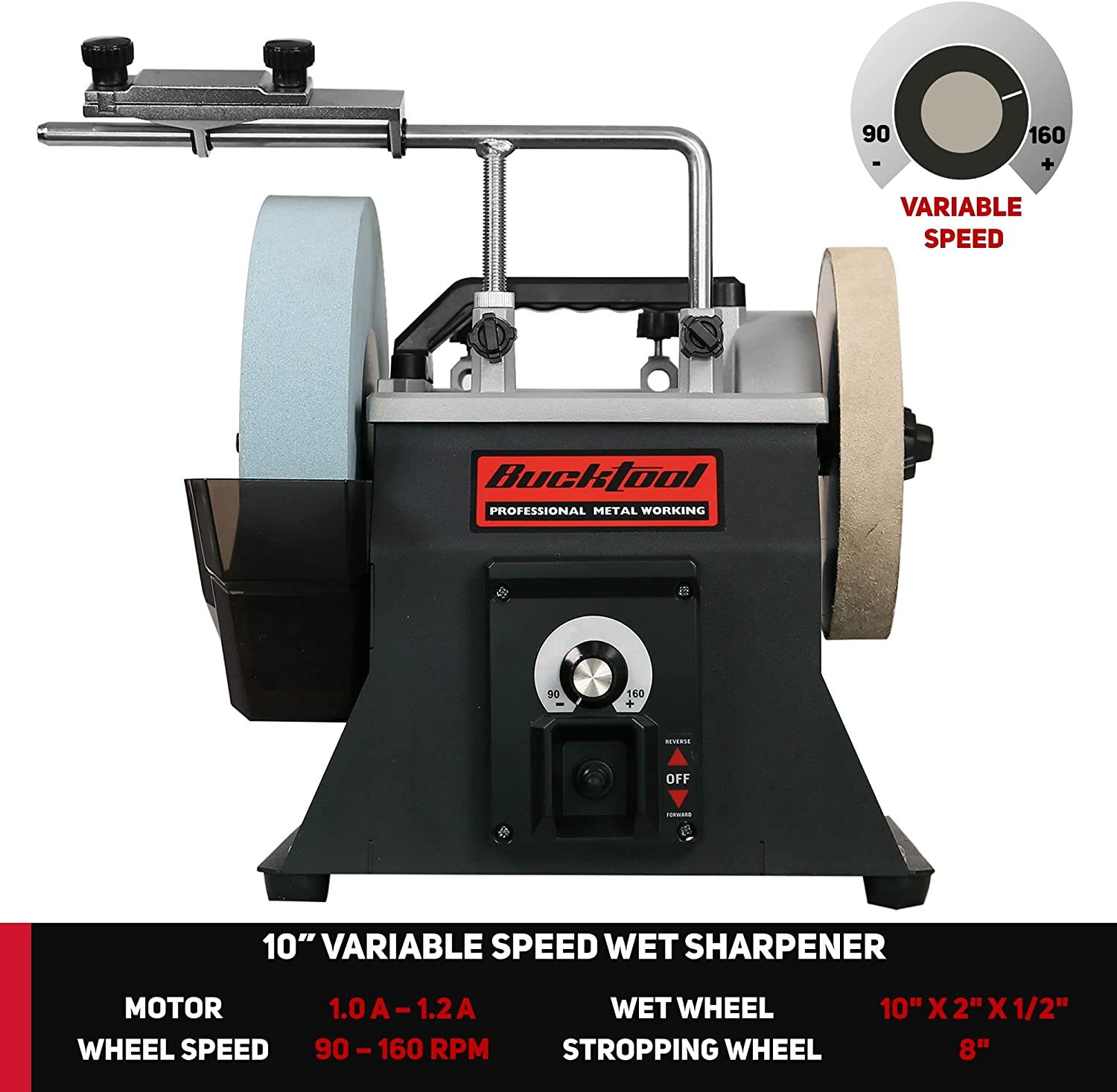 BUCKTOOL SCM8103 10 Inch Variable Speed Sharpening System - 1.2 Amp Two Direction Water Cooled Wet Stone Grinder for Knives, Tools & Chisels - Perfect for Home Workshops & Professional Sharpening Services