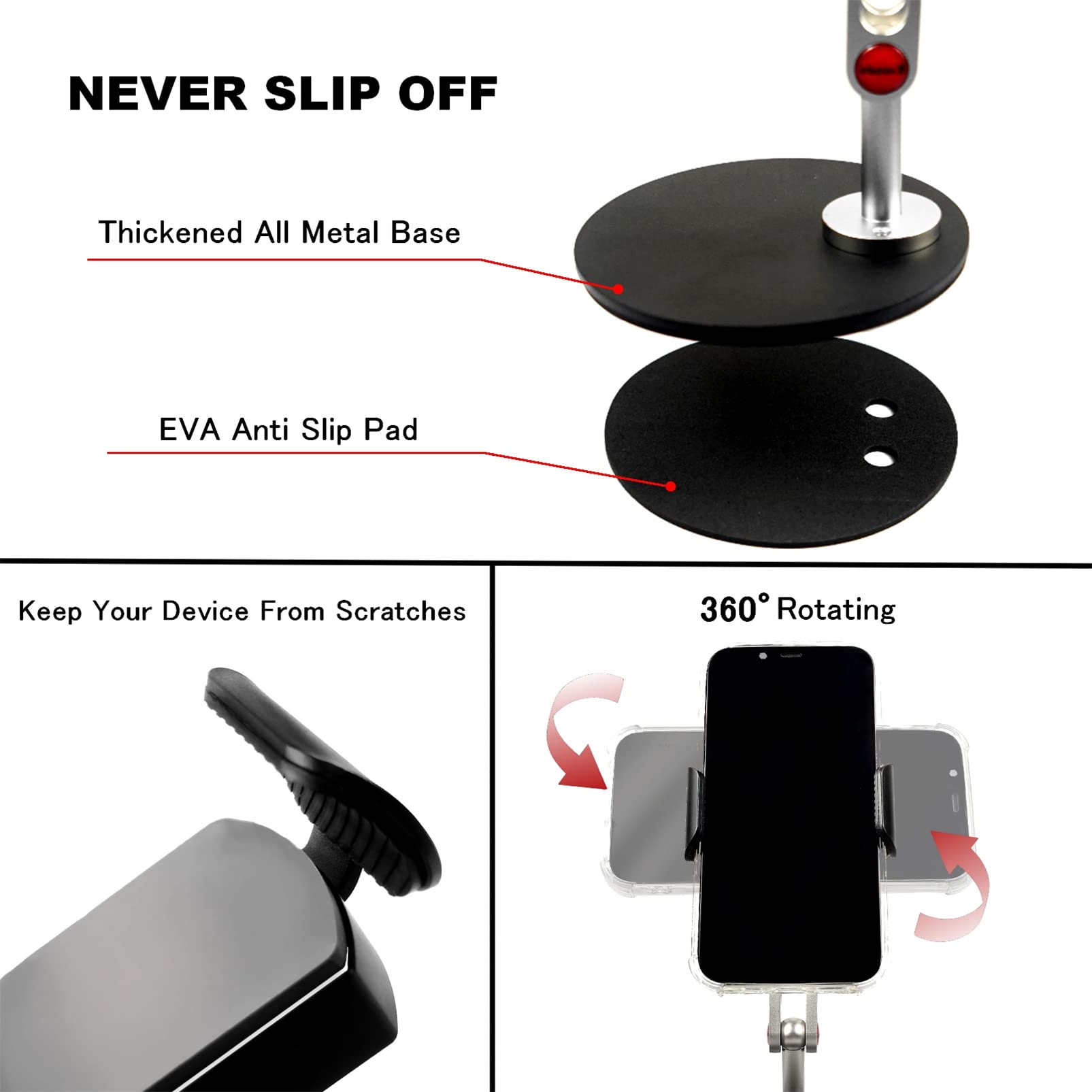Adjustable Height & Angle Aluminum Alloy Phone Stand - Universal Desk Phone Holder for 4.5