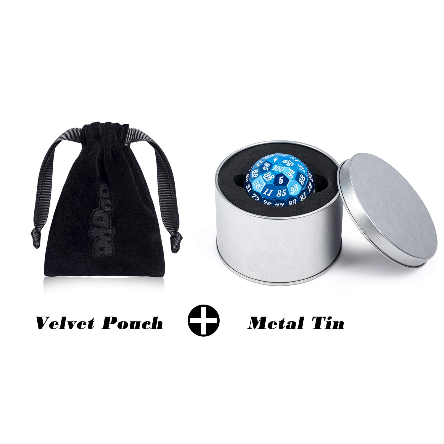 DNDND Old Brass D100 Dice - Metal 100-Sided Polyhedral Dice Set with Metal Case & Velvet Pouch (Black Numbers) - Perfect for Dungeons & Dragons, RPG Games, Tabletop Gaming, and Collectors