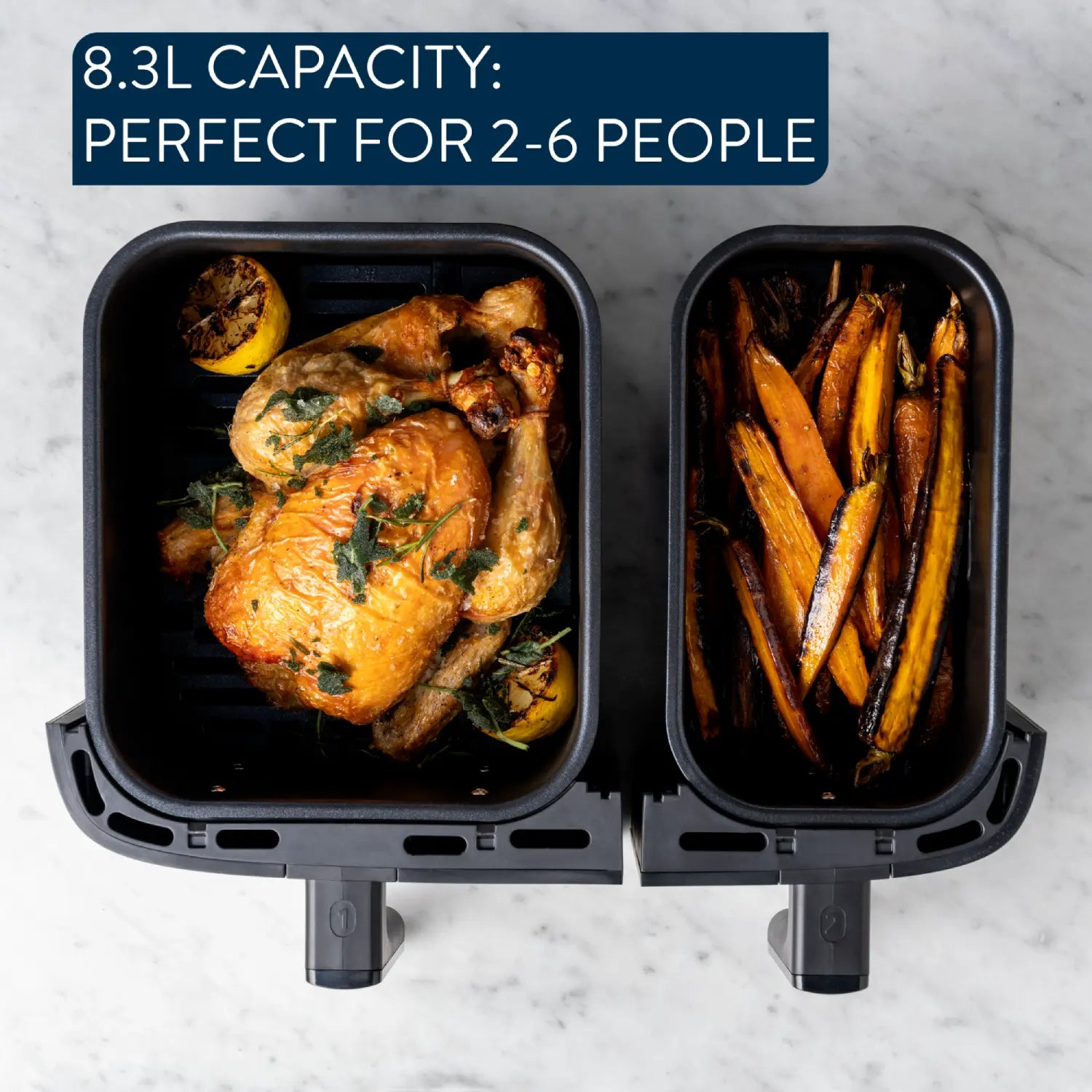 Jamie Oliver by Tefal Dual Air Fryer 8.3L EY905J - Large Capacity Healthy Oil-Free Cooking for Family Meals, Snacks & Roasts