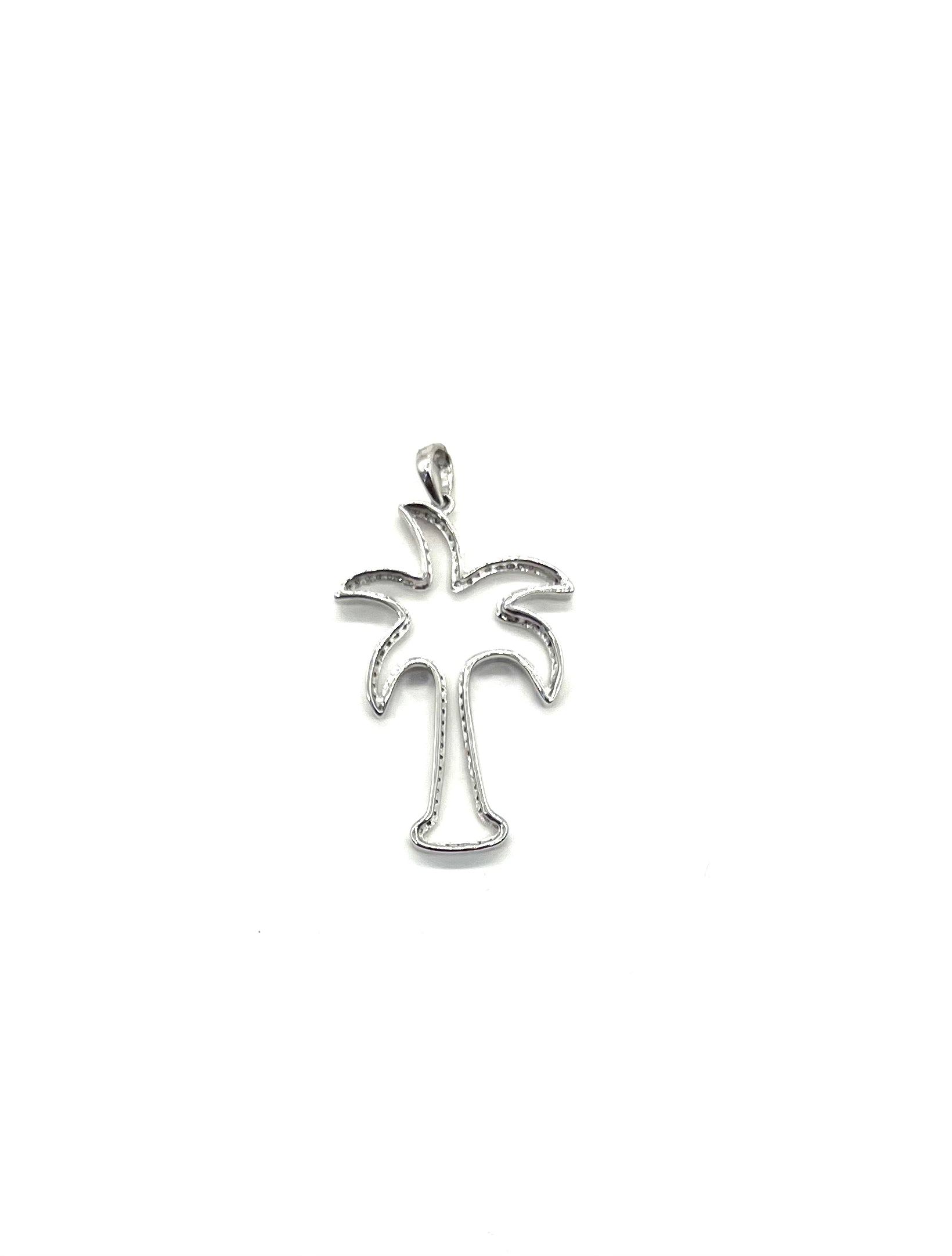 14K White Gold Diamond Palm Tree Cut Out Pendant Necklace - Elegant Tropical Jewelry for Beach Vacations & Summer Parties