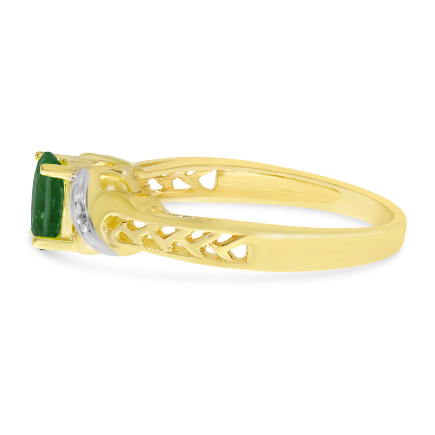 10K Yellow Gold Oval Emerald and Diamond Ring for Women - Elegant Vintage Style Engagement & Wedding Jewelry Gift