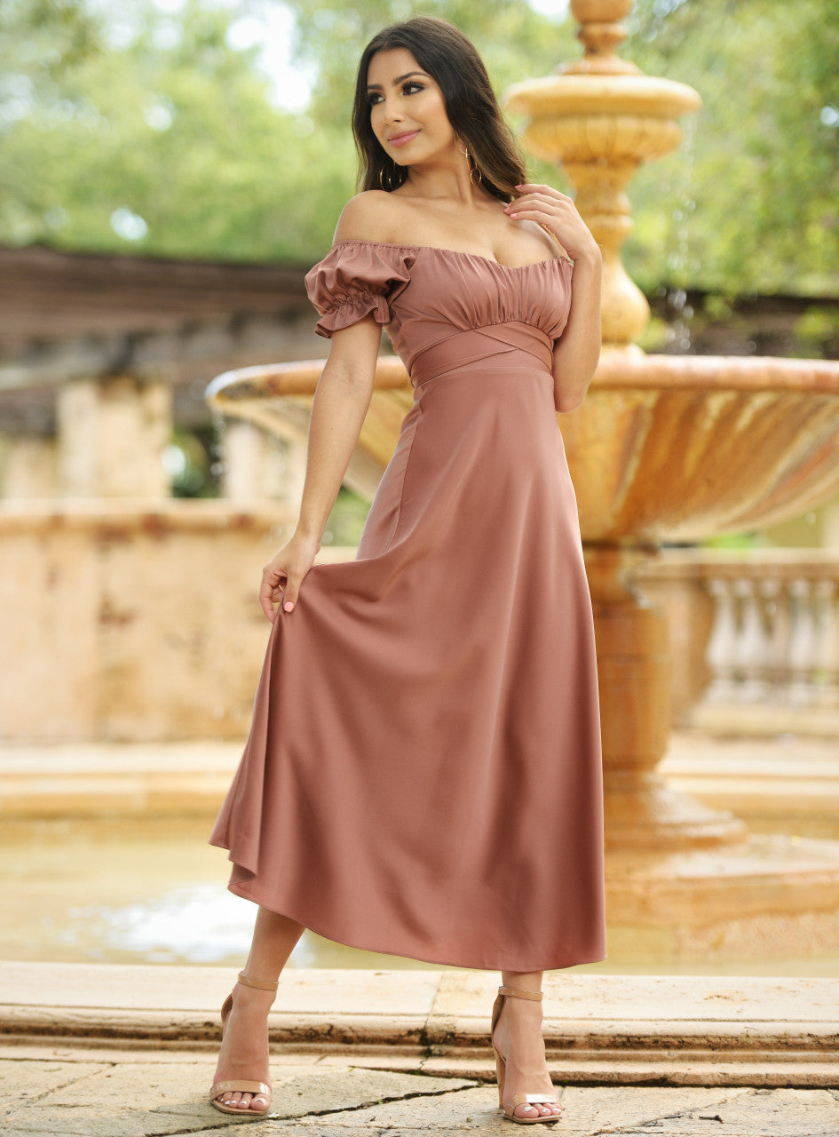 Maldives Midi Dress in Mauve - Flowy Summer Beach Dress for Vacation, Resort Wear & Boho Chic Outfits