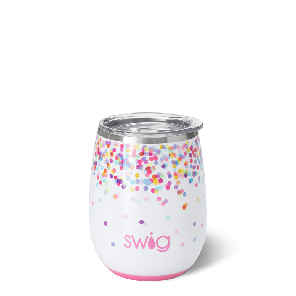 14oz Stemless Wine Glass with Confetti Design - Perfect for Parties, Weddings, and Celebrations