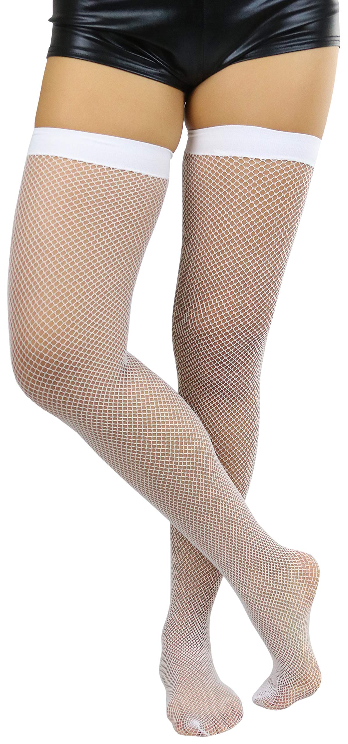 ToBeInStyle Women's Fishnet Thigh High Stockings - Sexy Sheer Bright & Vibrant Tights for Cosplay, Halloween, Burlesque & Night Out