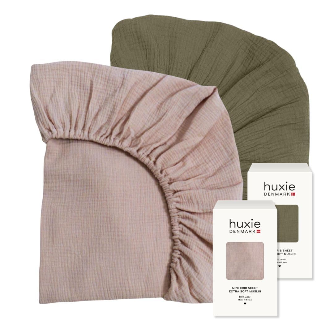 Huxie 100% Organic Muslin Mini Crib Sheets - Super Soft Baby Bedding 24