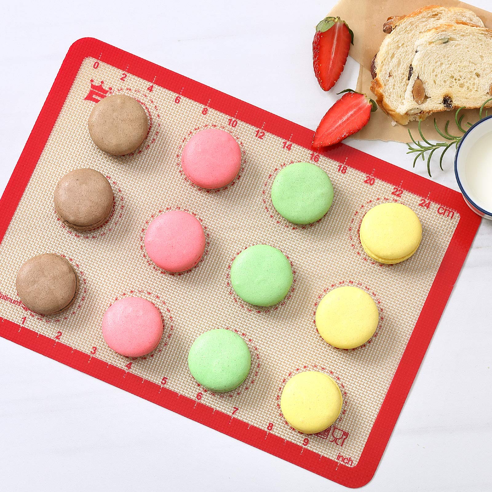 Non-Stick Silicone Baking Mat Set of 6 - Reusable Food Grade Pizza & Cookie Baking Sheets for Macarons, Pastry, Bread, Buns - Perfect for Home Baking, Kitchen Prep & Holiday Cooking (Red)