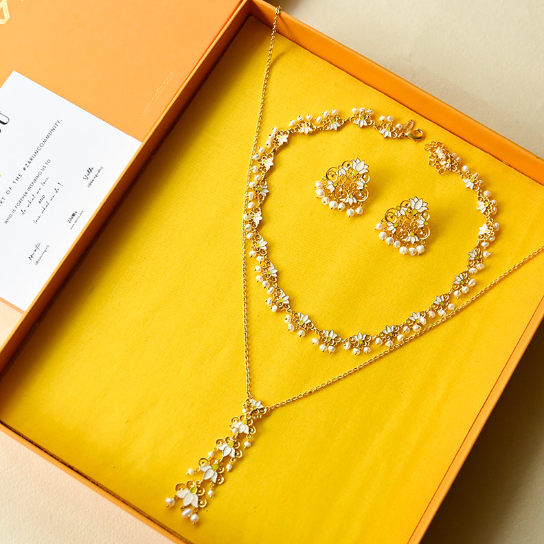 Lotus Lace Choker Necklace with Pendant & Matching Earrings Set - Elegant Floral Jewelry for Women, Bridal Accessories, Boho Fashion, Party & Evening Wear