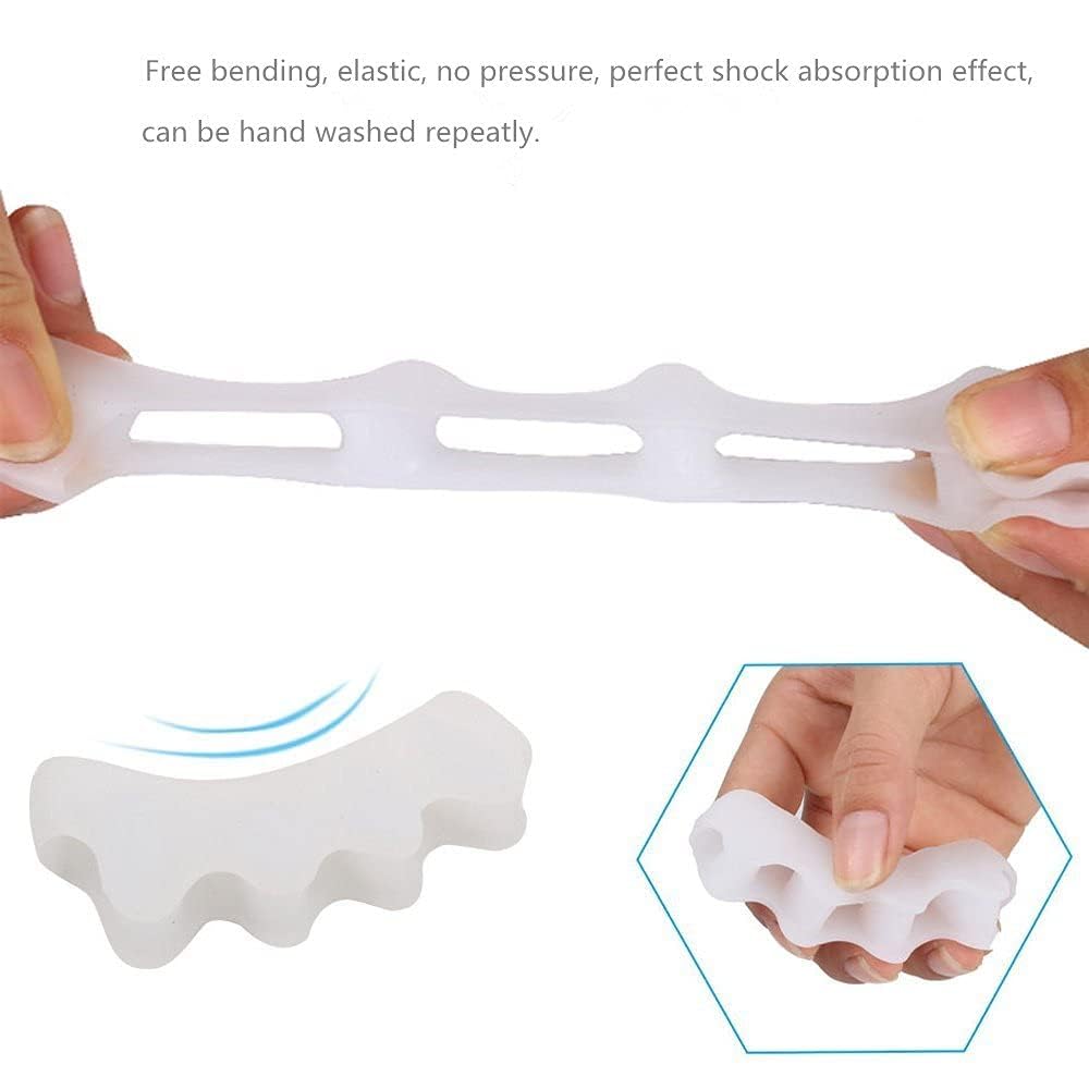 Silicone Gel Toe Separators for Women & Men - 5-Hole High Elastic Toe Straightener, Hallux Valgus Corrector, Pain Relief & Achilles Stretcher - Foot Care for Bunions, Yoga, Pedicures (2 Pairs, 5-Finger Design)