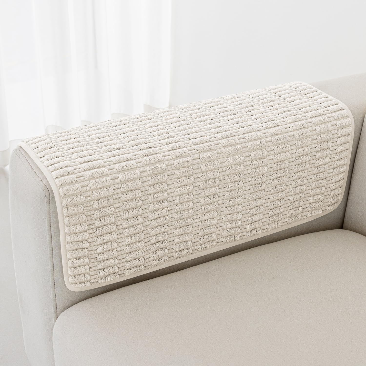 Premium Non-Slip Sofa Arm Covers Set of 2 - Soft Armchair Protectors (18x28 Inch, Cream) for Living Room Furniture Protection & Style Upgrade - Perfect for Pets, Kids & Daily Use