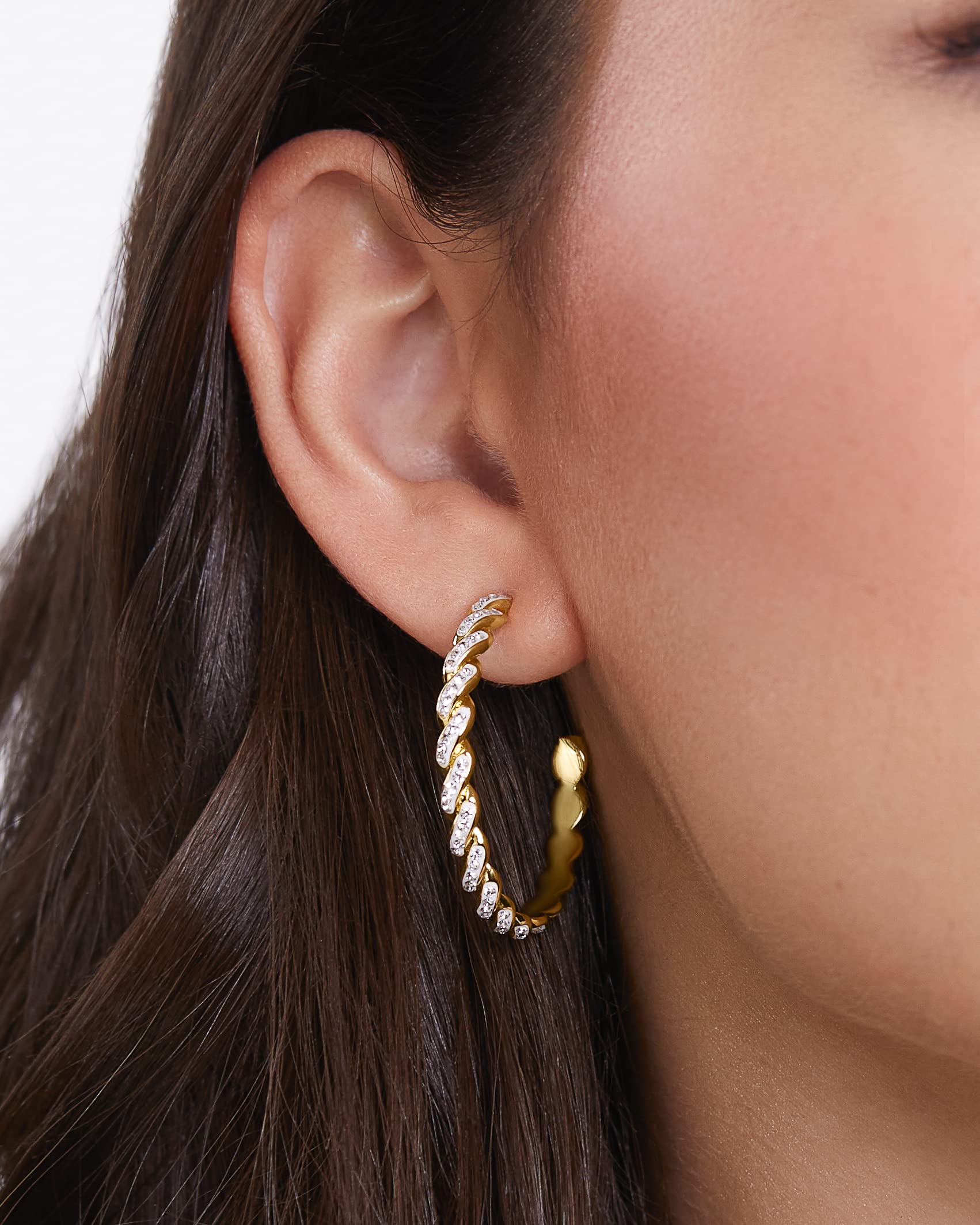 Milla Small Hoop Earrings for Women - Rhinestone Studded Gold & Sterling Silver Huggie Hoops - Twisted Minimalist Hoop Earrings | Perfect for Everyday Wear, Office & Special Occasions