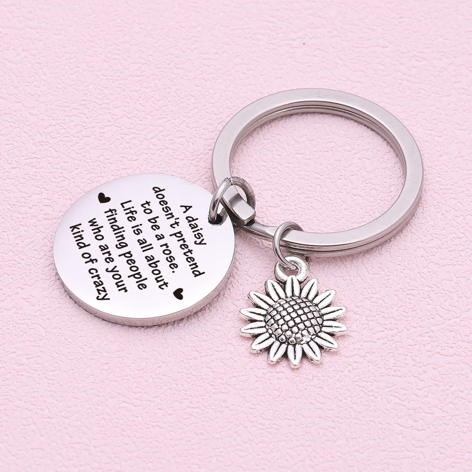 Stainless Steel Daisy Keychain - Best Friend Gift for Women, Friendship Jewelry & Tribal Accessory for Bestie - Perfect for Birthdays, Anniversaries & Everyday Carry