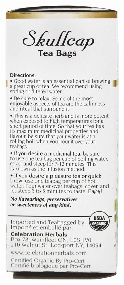 Organic Skullcap Herbal Tea by Celebration Herbals - 24 Tea Bags for Relaxation & Stress Relief - Perfect for Evening, Meditation & Wellness Routines
