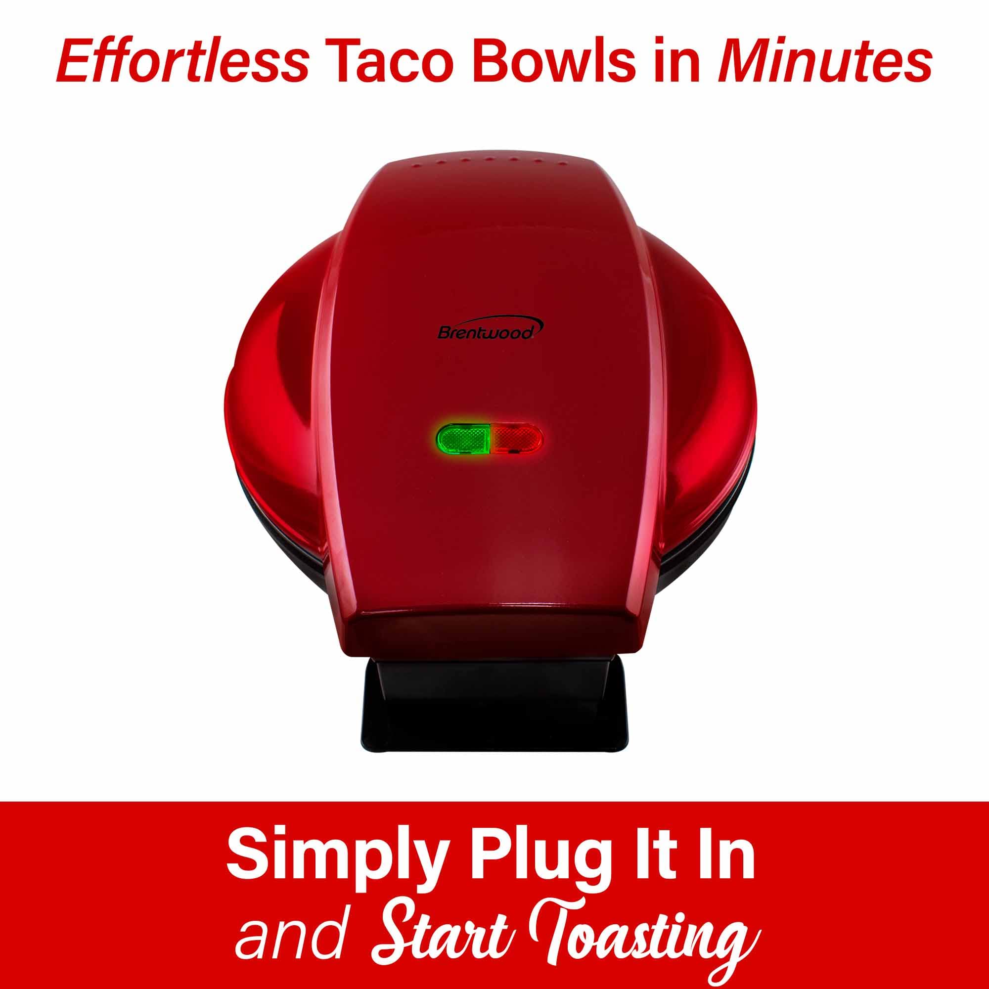 Brentwood TS-257R 750W Electric Taco Bowl Maker - Red | Fast & Easy Taco Shells for Parties, Nachos & Mexican Food Night | Commercial & Home Kitchen Use