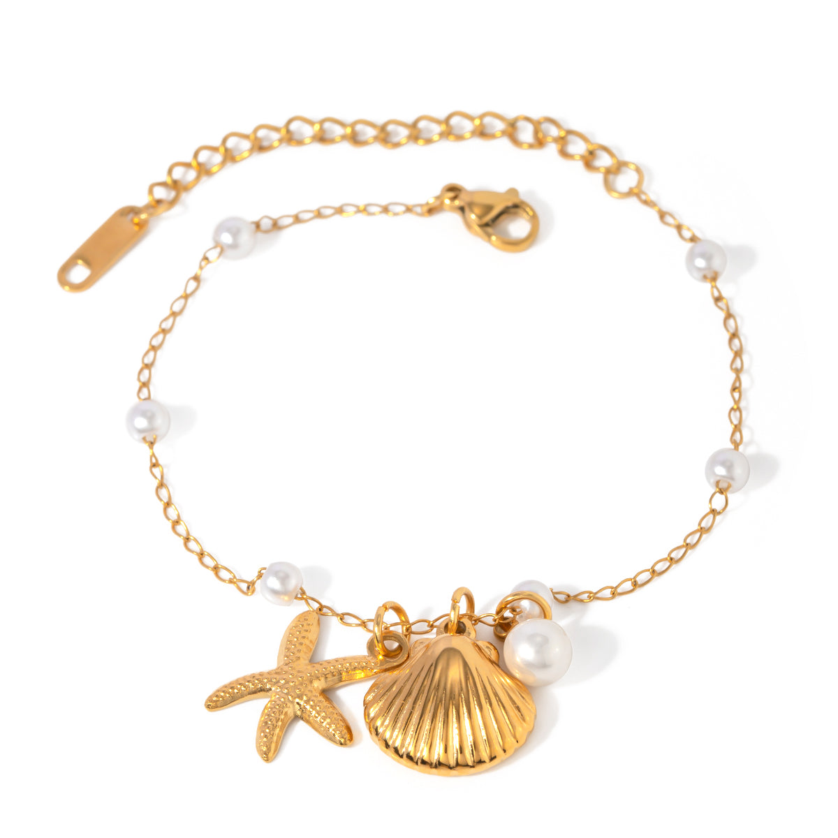 18K Gold Plated Pearl Starfish Pendant Bracelet for Women - Elegant Beach Jewelry Gift for Summer Vacation, Wedding & Party Accessories