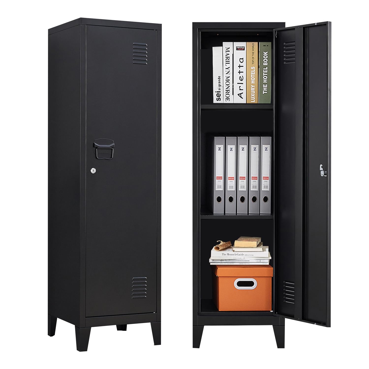 Metal Locker with Doors & Shelves - Secure Storage Cabinet for Small Spaces | Office, Garage, School & Gym Use | Employee & Personal Lockable Storage Solution
