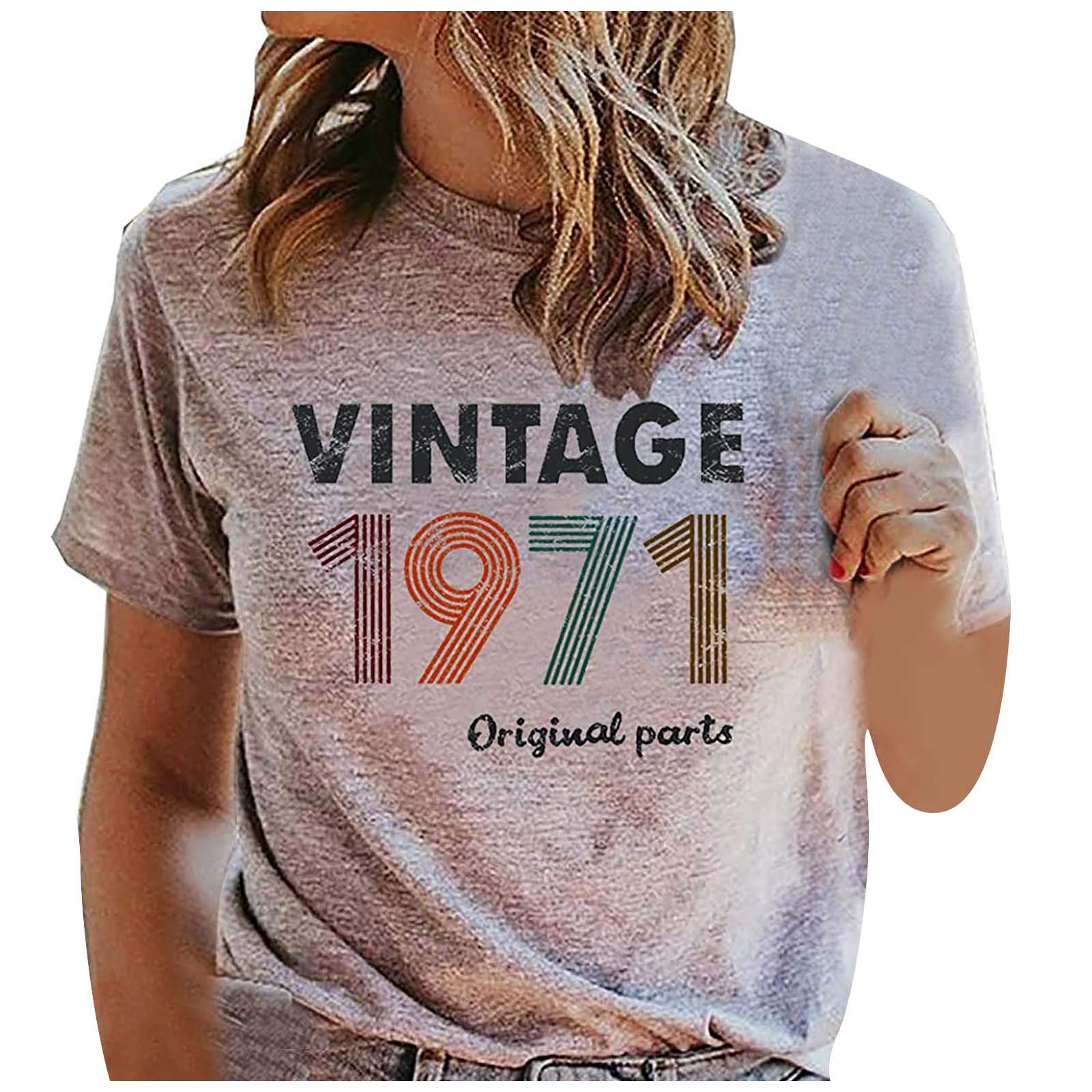 Vintage 1971 Original Parts Funny Letter Print T-Shirt - 50th Birthday Gift for Women | Cute Party Top & Casual Blouse for Celebrations, Girls Night Out