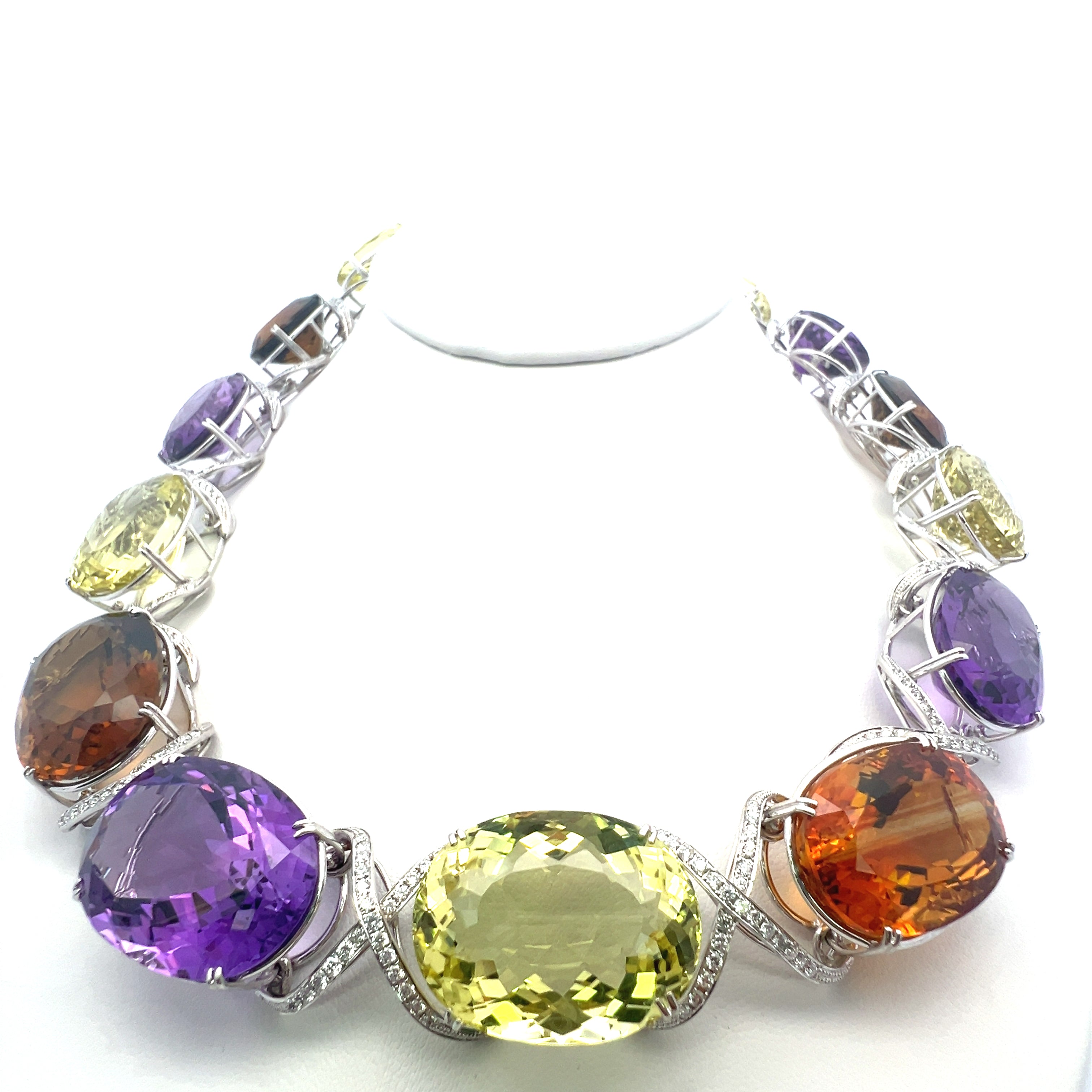 10.00 Carat Citrine & Amethyst Diamond Necklace in 18K White Gold - Elegant Gemstone Jewelry for Women, Perfect for Weddings, Parties & Special Occasions
