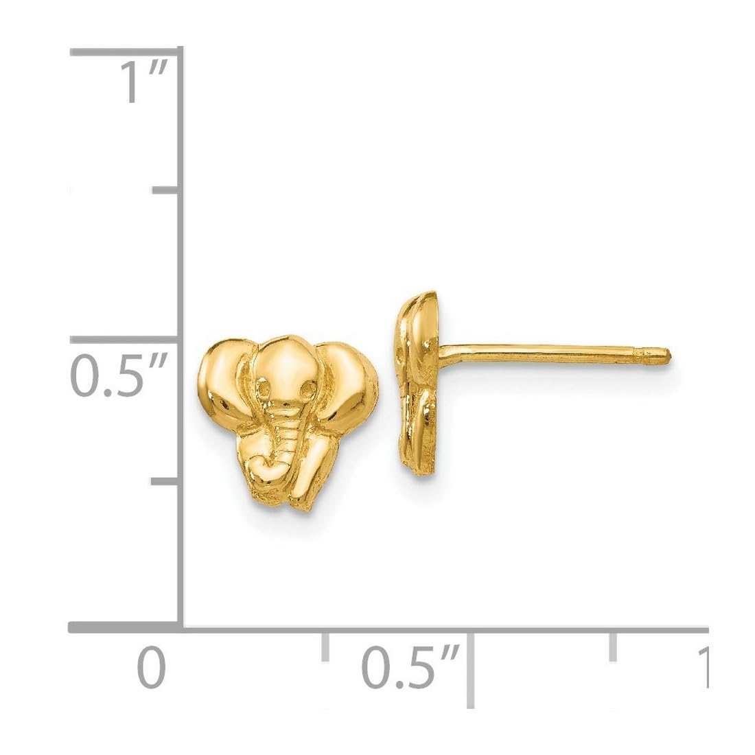 14K Yellow Gold Textured Polished Elephant Stud Earrings for Women - 7x8mm Wide Post Earrings - Perfect for Everyday Wear, Gifts & Special Occasions