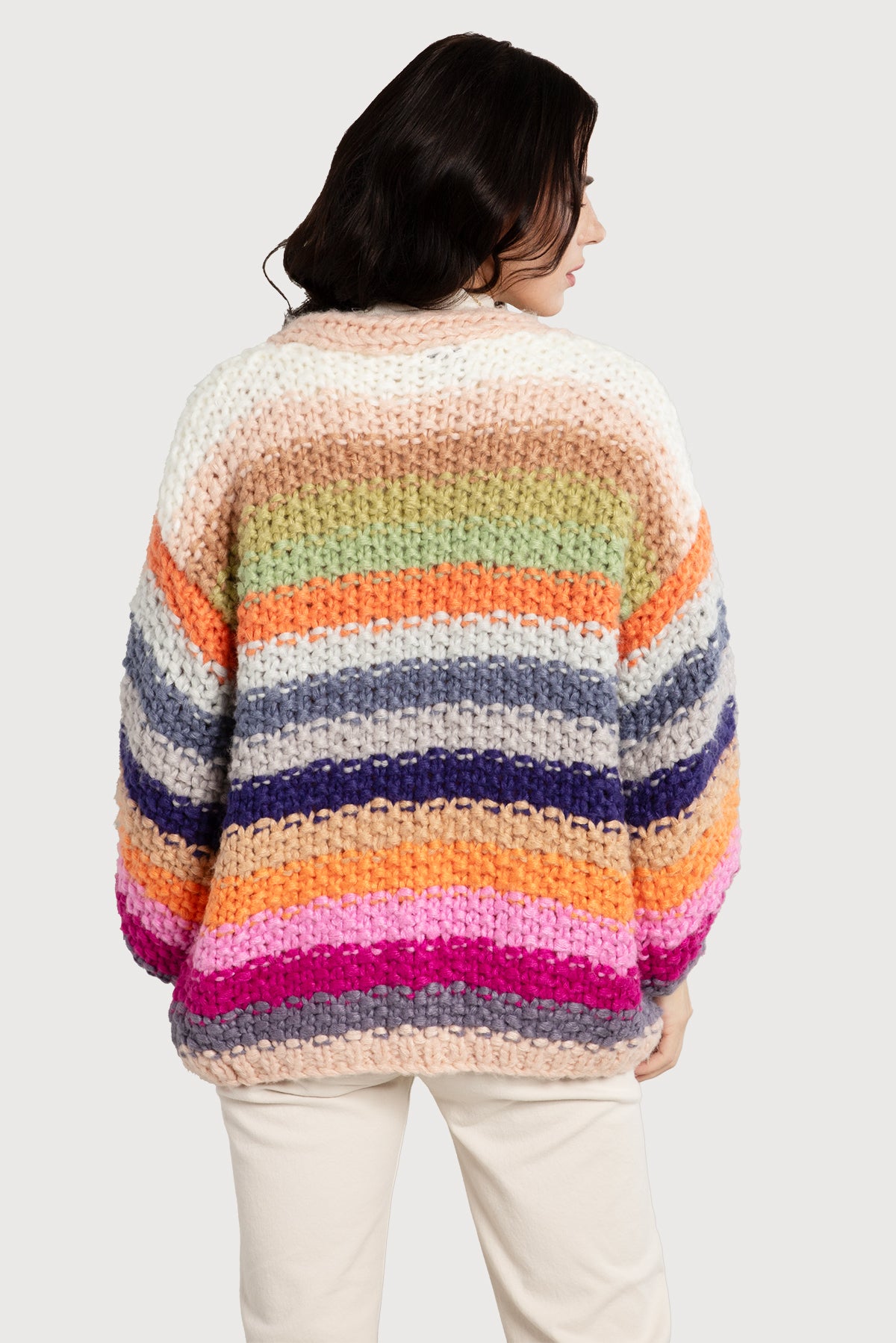 Rainbow Knitted Cardigan for Women - Soft Cozy Oversized Sweater - Perfect for Fall, Winter & Spring - Office, Casual & Home Wear