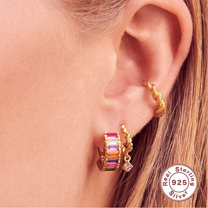 CZ Huggies Hoop Earrings - 14K Gold Plated Eternity Twist Hoops for Women | Perfect for Everyday Wear, Parties & Special Occasions