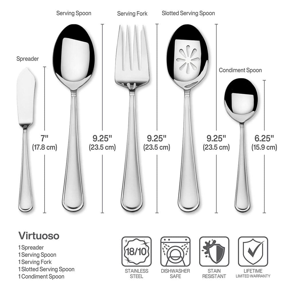 Virtuoso 65-Piece Stainless Steel Flatware Set - Service for 12 - Elegant Dinnerware for Formal Dining, Holiday Entertaining & Wedding Gifts