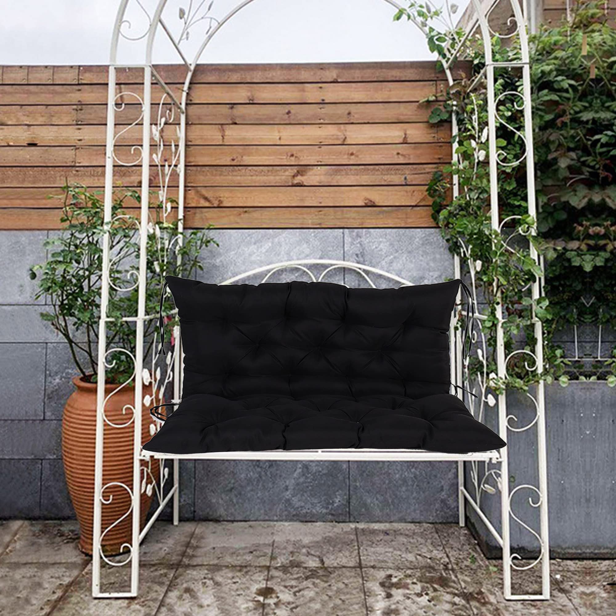 Premium Soft Thick Swing Cushion Replacement - 59x40in Waterproof Bench Pad with Secure Ties for Indoor/Outdoor Use - Perfect for Patio Swings, Hanging Chairs, Floor Tatami & Sofa - Black (Great for Relaxation in Gardens, Balconies and Sunrooms)