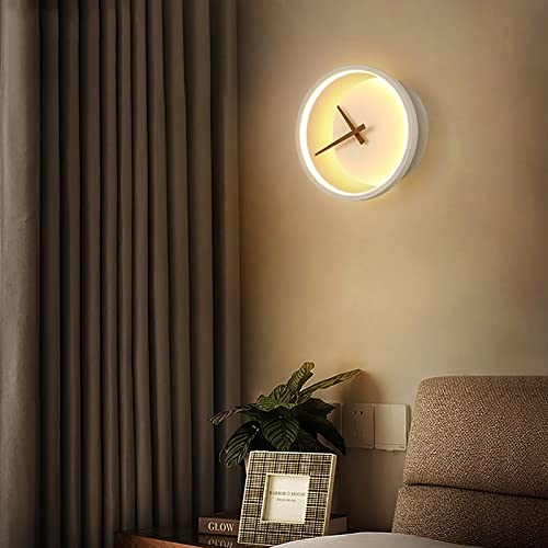 Modern Wall Clock with LED Lamp - Minimalist Silent Bedroom & Living Room Decor - Stylish Night Light for Home, Office, Restaurant (White Lampshade) | Perfect for Bedside Reading, Ambient Lighting & Wall Decoration