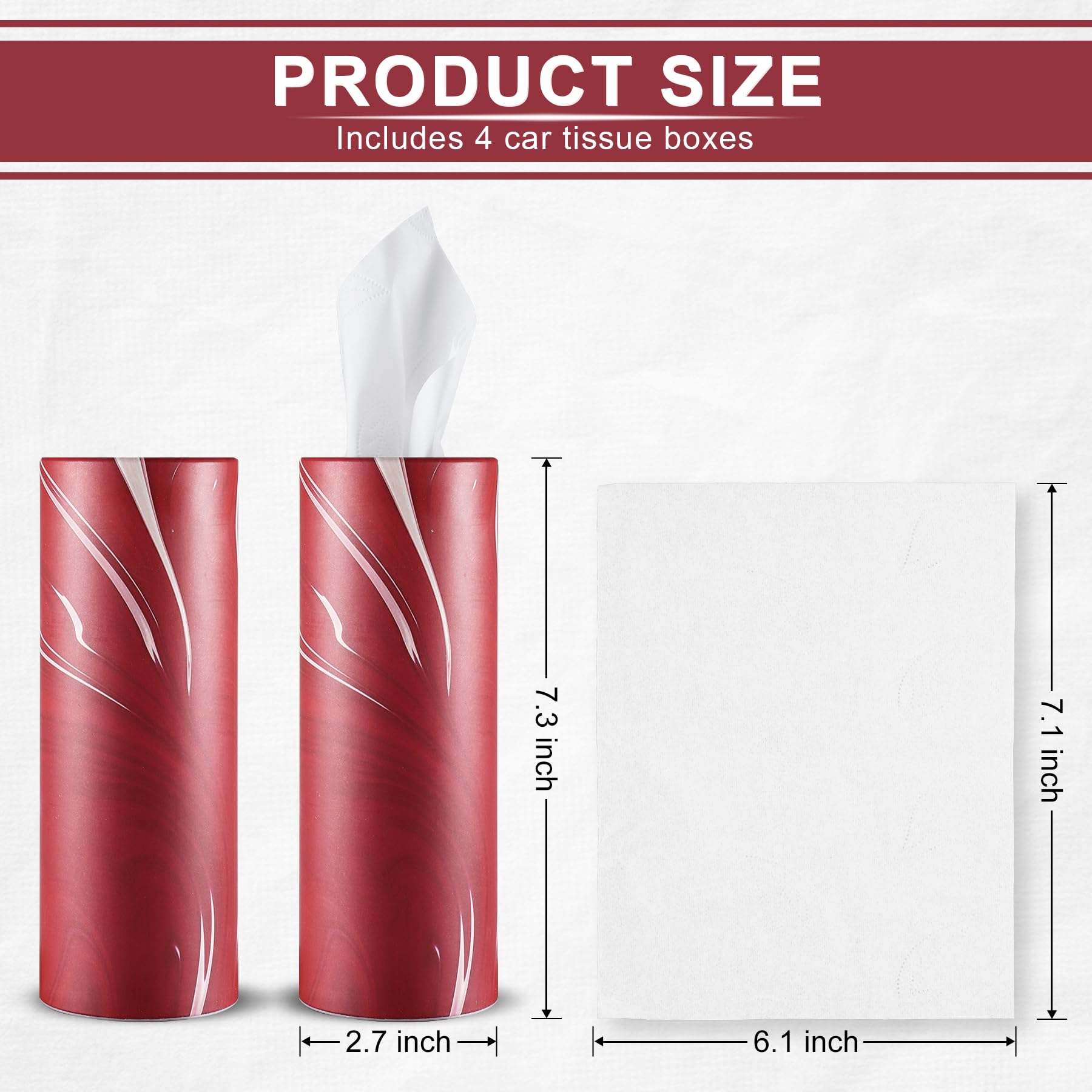 JUSTTOP Car Tissue Holder with 4 Pack Facial Tissues - Convenient Kleenex Cup Holder for Car Travel, Universal Car Accessories Interior for Men & Women (4 Canisters, Red) - Perfect for Road Trips, Commuting & Daily Driving