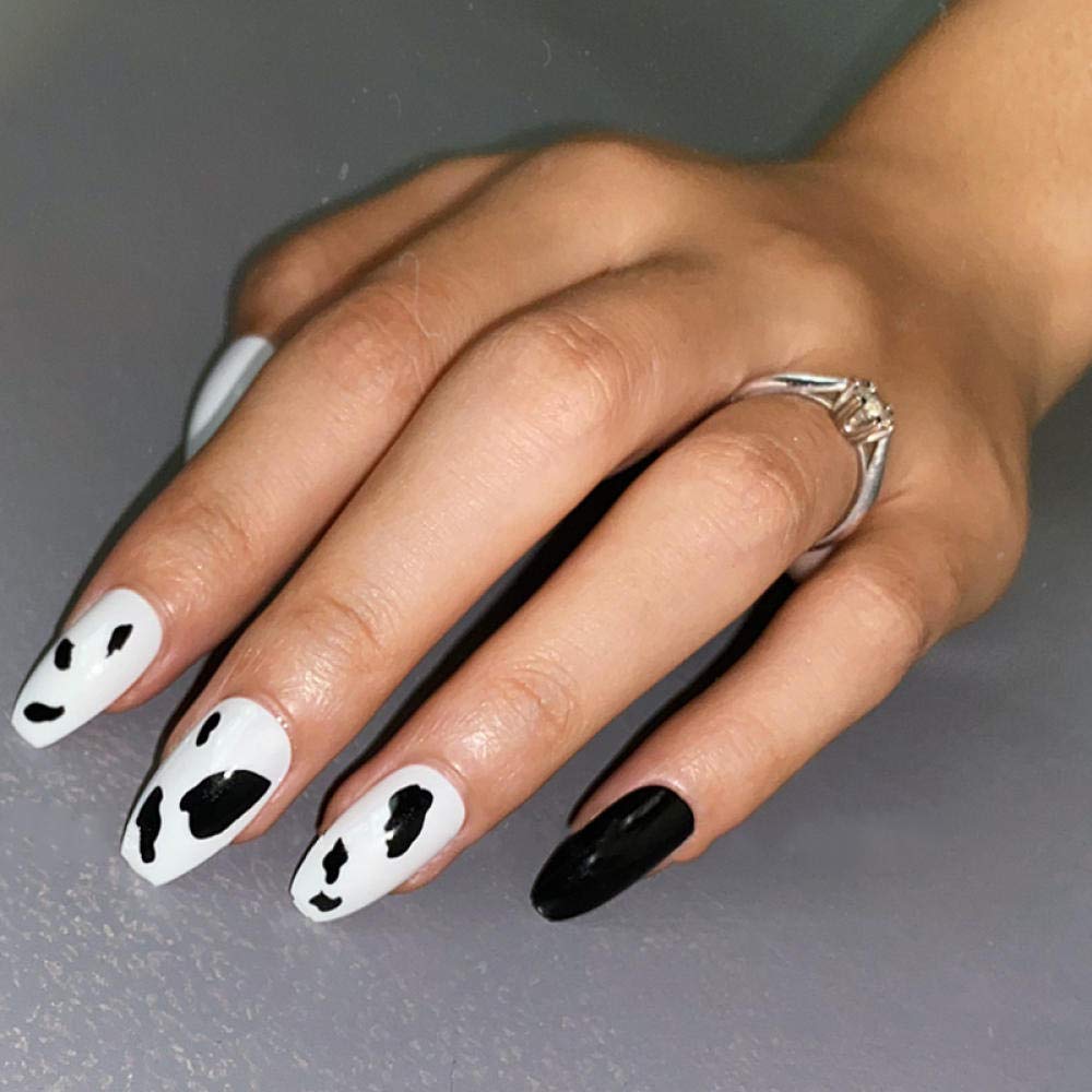 24pcs Medium Length Coffin Fake Nails - Pre-Designed Acrylic Full Coverage False Nails with Beautiful Patterns for Women | Perfect for Parties, Weddings, and Special Occasions
