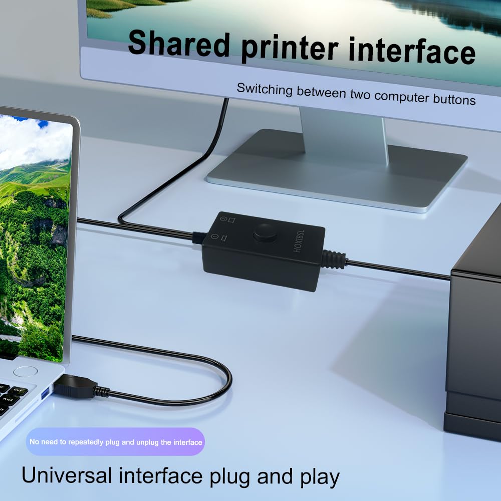 2-in-1 Printer Cable Splitter for Sharing One Printer Between Two Computers - Compatible with HP, Canon, Brother, Samsung, MacBook Pro & More - Perfect for Home Offices & Small Businesses