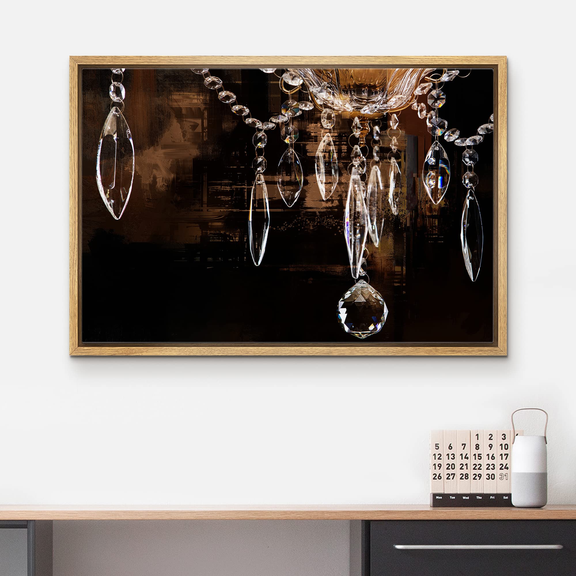 Wall26 Framed Canvas Print - Crystal Chandelier Silhouette Wall Art on Dark Background, Modern Digital Art for Living Room, Bedroom & Office Decor (24x36 Inches) | Elegant Home Lighting Artwork for Relaxation & Calm Atmosphere