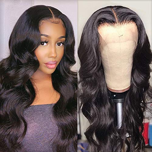 BEAUTY QUEEN Lace Front Wigs for Black Women - 16 Inch Synthetic Long Wavy Human Hair Wig with Baby Hair & Natural Hairline | Realistic Body Wave Half Lace Wig (Natural Color) for Daily Wear, Cosplay & Special Occasions