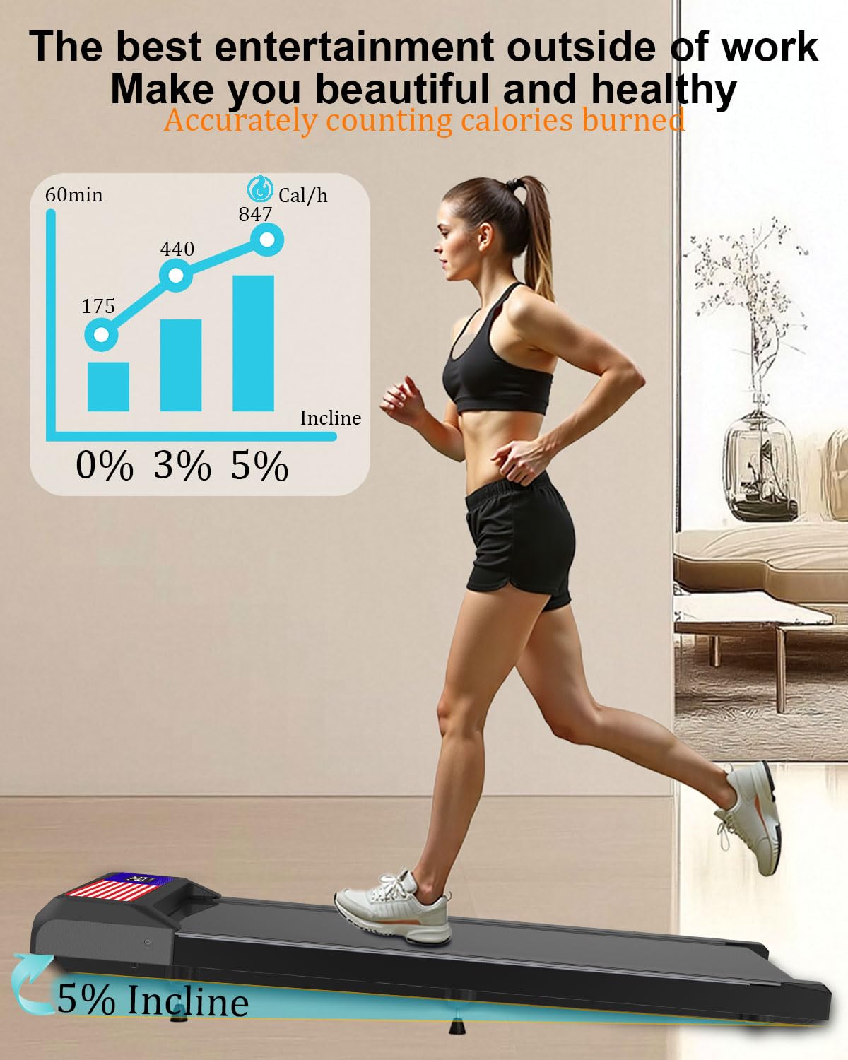 Under Desk Treadmill - 2.5HP Walking Pad Treadmill for Home & Office, 265 lbs Weight Capacity, Low Noise Jogging & Running Machine - Perfect for Small Spaces, Work from Home & Light Exercise