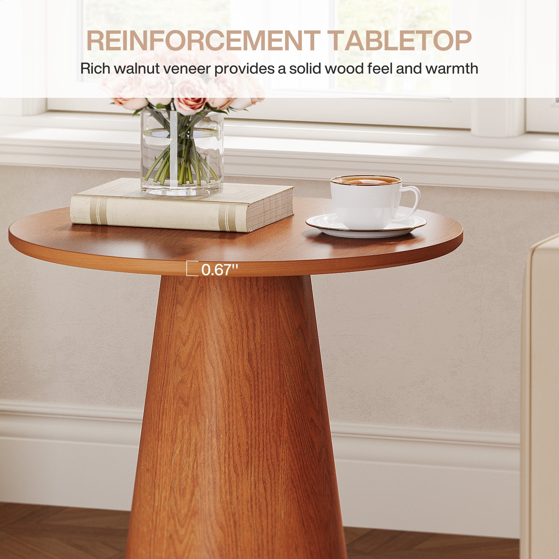 Round End Table - Solid Wood Veneer Farmhouse Side Table for Living Room, Bedroom, or Office | Rustic Home Decor Accent Table