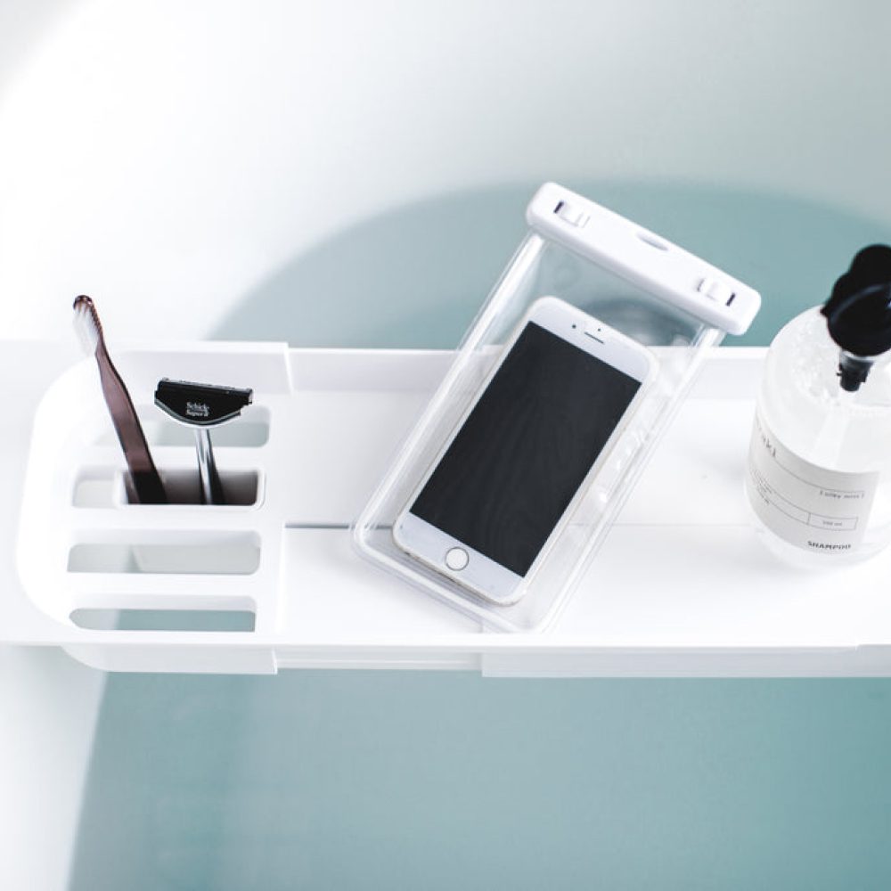 YAMAZAKI Adjustable Extendable Bathtub Tray - White | Bath Caddy for Relaxing with Book, Wine, or Tablet | Perfect for Spa, Bathroom, and Home Decor