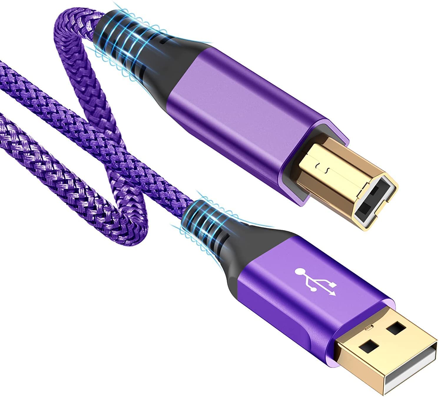 15ft USB 2.0 Printer Cable - High Speed USB A Male to B Male Scanner Cord Compatible with HP, Canon, Dell, Epson, Lexmark, Xerox, Samsung Printers - Purple - Perfect for Home Office, Small Business & Remote Work Printing Needs