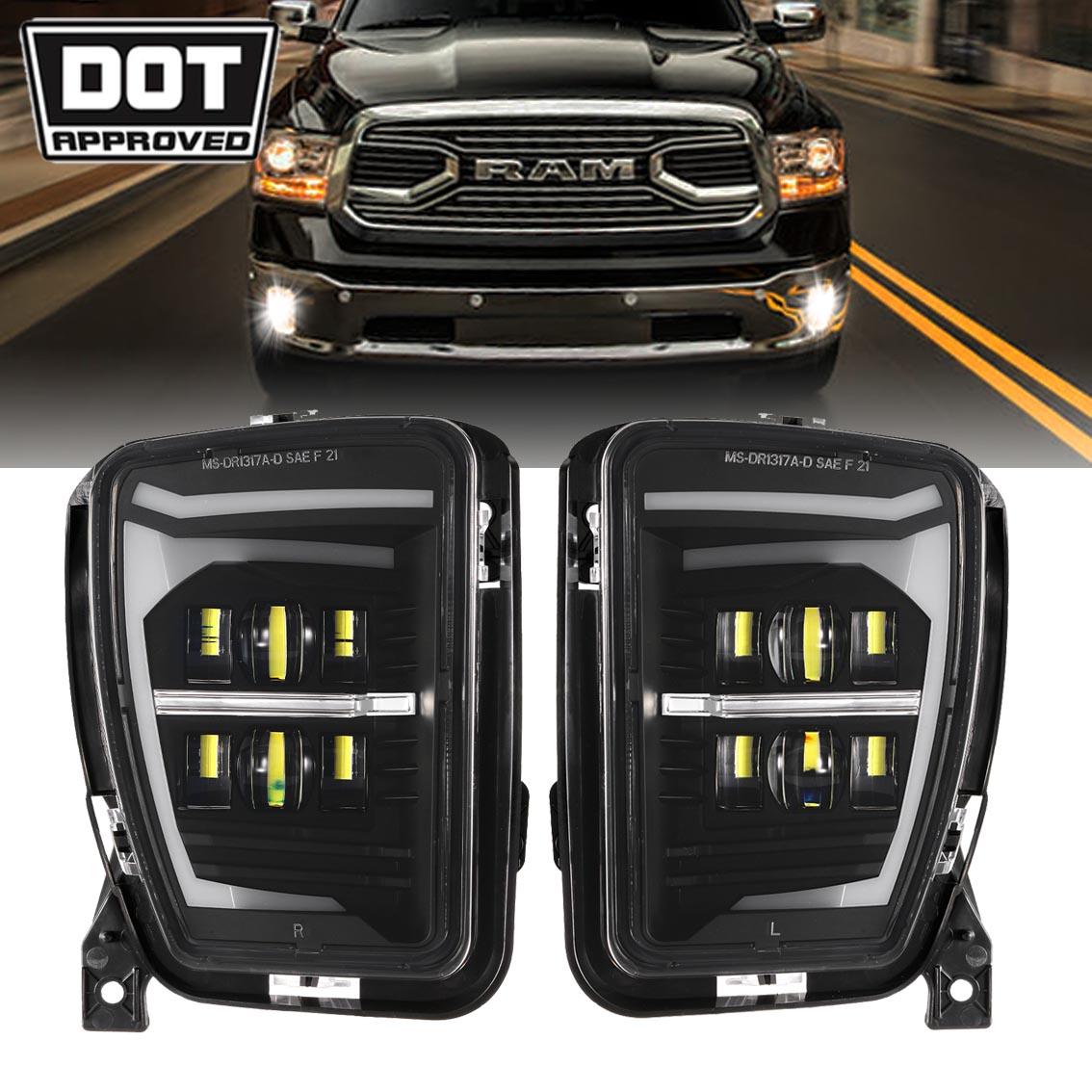 2-Pack DOT Approved LED Fog Lights with DRL for 2013-2018 Dodge Ram 1500 - Bright Off-Road Lighting for Night Driving & Foggy Conditions